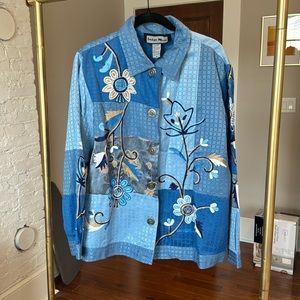 Vintage Indigo Moon Funky Floral Multi-Colored Blue Jacket